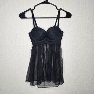 Victoria's secret lacey push up black baby doll lingerie Size 34B sxy night gown